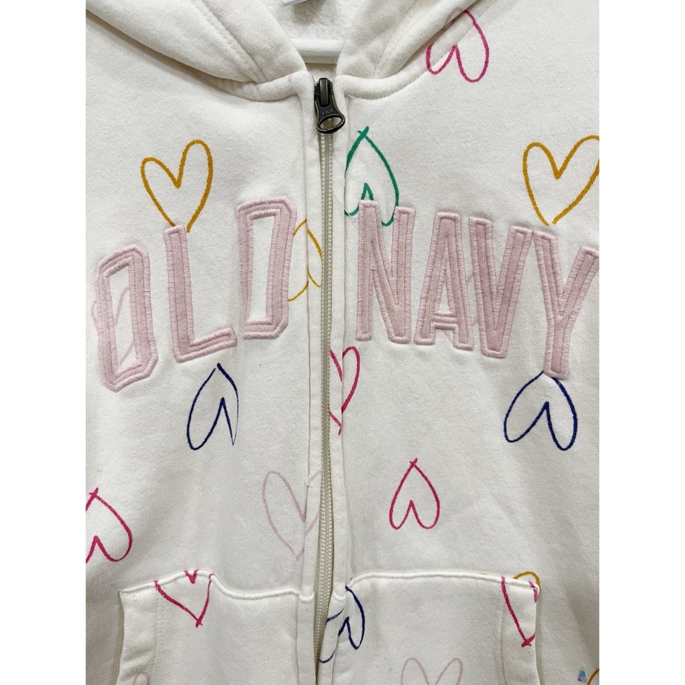 Old Navy Girls Heart Print Fleece Lined Zip Hoodie Jacket XL 14-16 White - Picture 3 of 9